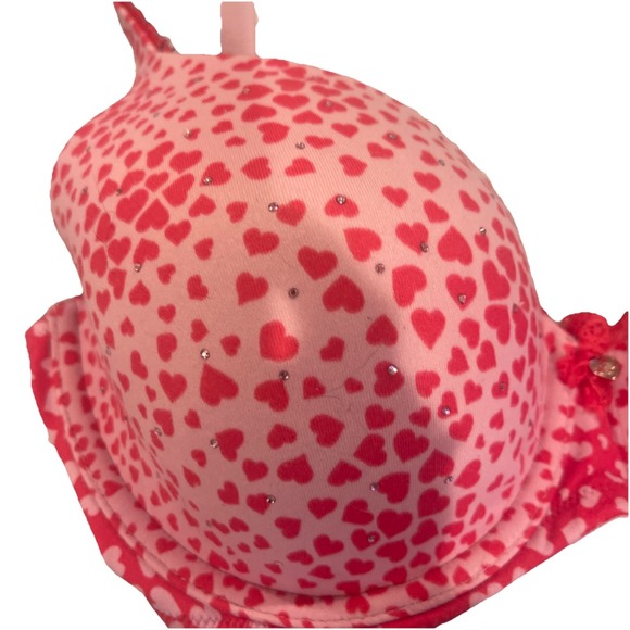 Victoria's Secret 34 DD Lined Demi Bra Pink and Ref‎ hearts nylon spandex - Picture 2 of 5